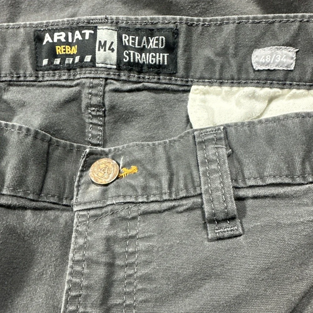 Ariat Rebar Pants Men's 48x34 M4 Relaxed Straight Cargo Pocket Stretch Gray